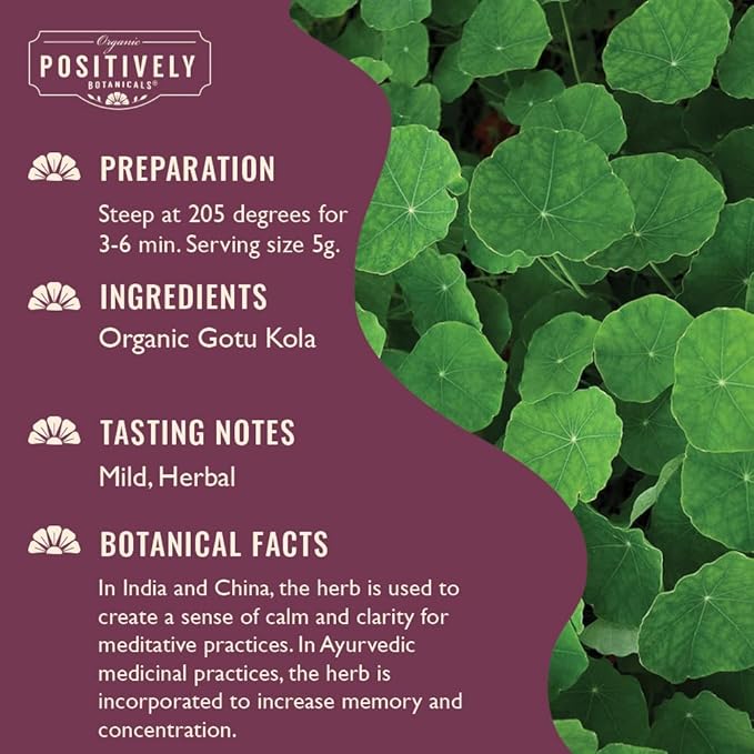 Organic Positively Botanicals Company, Gotu Kola, Herbal Tea Loose Leaf Botanical, 16 Ounce