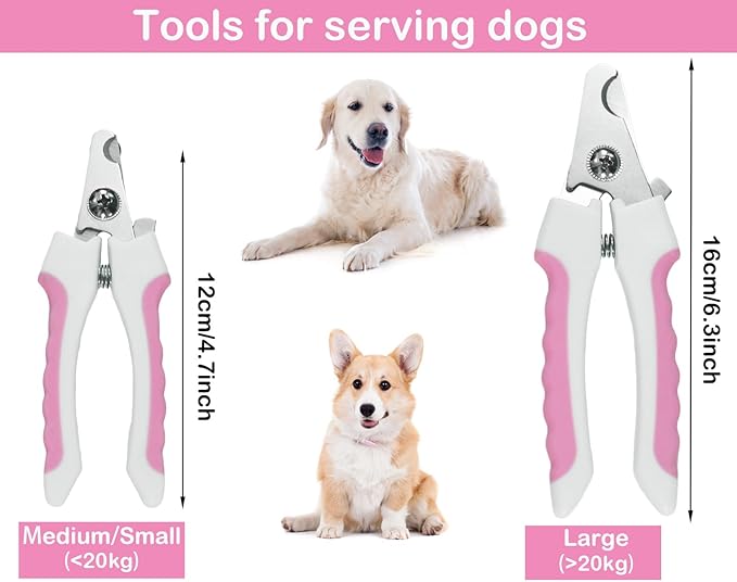 5Pcs Dogs and Cats Grooming Nail Clippers Kit Pet Claws Nail Clipper Trimmers, with Protective Guard Lock to Avoid Over Cutting, Professional Trimmers for Large and Small Cat and Dog (Pink)