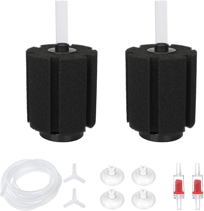 Aquarium Sponge Filter for 20 Gallon Fish Tank | Betta, Nano, Shrimp, Fry, Biochemical Filter with Airline Tubing, Check Valves, Suction Cups