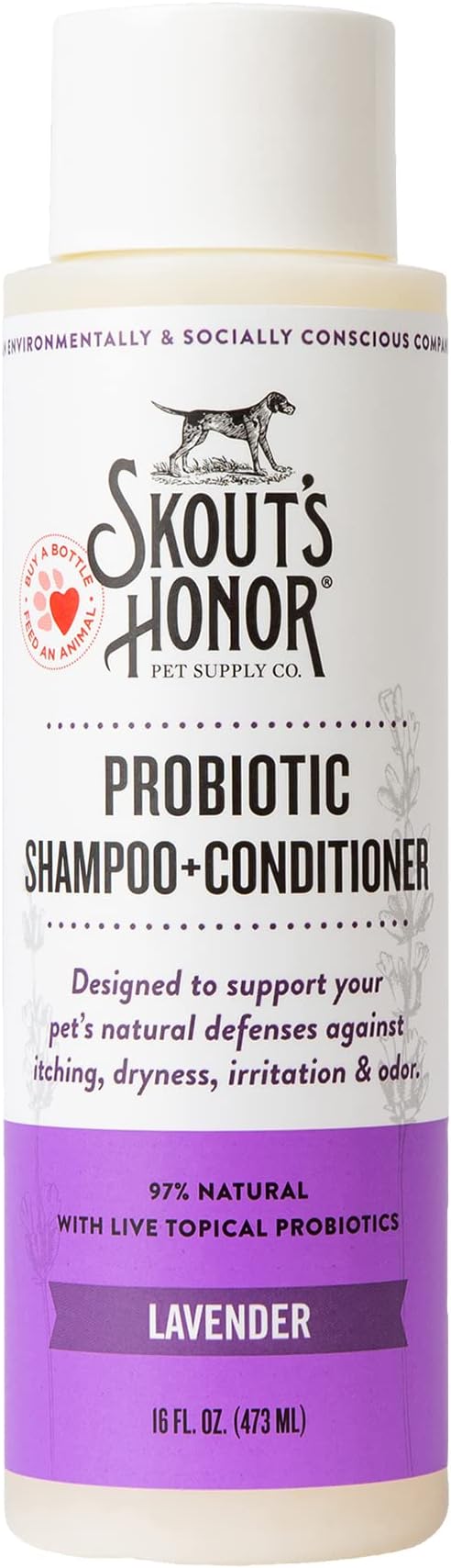 Skout’s Honor Probiotic Natural Dog Shampoo and Conditioner with Avocado Oil & Omega-3s, Gentle Puppy Shampoo, Hydrating Dog Conditioner, 97% Natural, Paraben & Sulfate-Free, Cruelty-Free, 16 oz