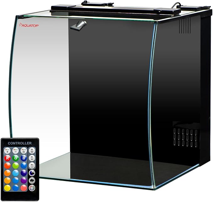 Aquatop 8.6 Gallon Bow Front Glass Aquarium Kit with Filter and LED Lighting - All in One Desktop Fish Tank, Ideal for Freshwater and Saltwater, BFK-08