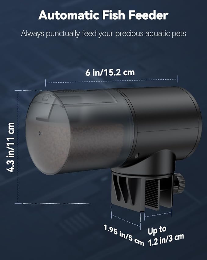 Pawfly Automatic Fish Feeder for Aquarium USB Rechargeable Vacation Timer for Fish Tank 200 ml Adjustable Auto Fishes Food Dispenser for Pellets Granules & Strips