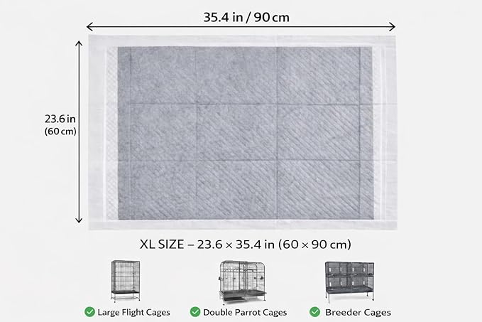XL Bird Cage Liners 23.6"x35.4" (20-Pack) – Bamboo Charcoal Odor Control, 7-Layer Leak-Proof Pads for African Grey, Cockatoo, Macaw | Non-Toxic Newspaper Replacement for Large Parrot Cages