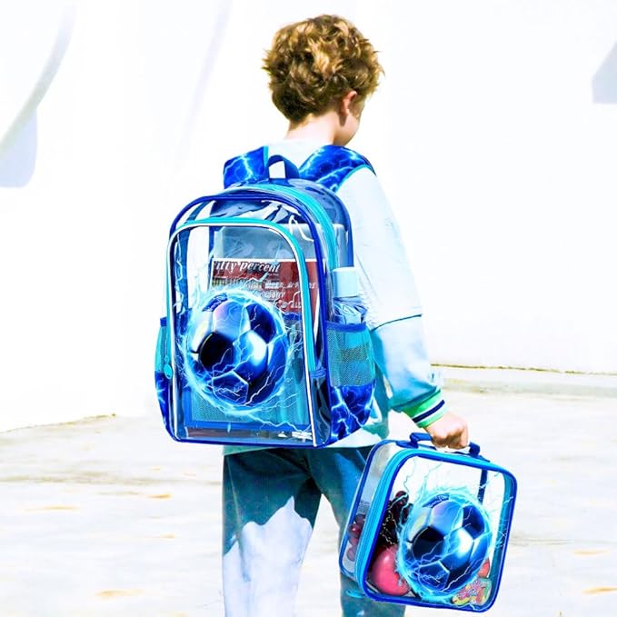 KLFVB 3PCS Clear Backpack for Girls and Boys, Kids See Through Backpacks Stadium Approved, Transparent Bookbag for Elementary