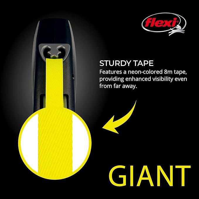 FLEXI Giant Tape Retractable Dog Leashes for Large Dogs Upto 110 lbs. – 26 ft., Black | Tangle Free Pet Walking Leash with One-Handed Brake, Pause, Lock | German Quality Product