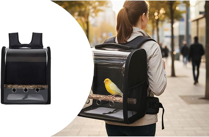 Pet Bird Backpack with Ventilated Acrylic Front and Perch for Travel