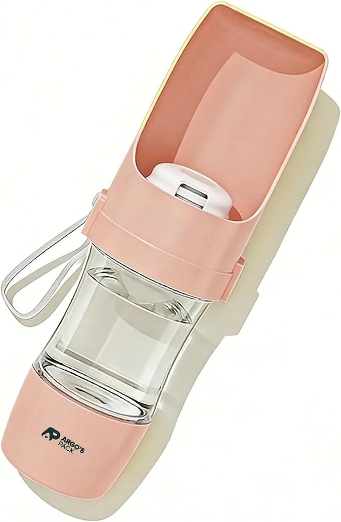Argo's Pack 2-in-1 Dog Water Bottle & Food Container: Foldable Bowl, Leak-Proof & Portable. Durable Travel Gear for Dogs & Cats. Essential for Walking & Hiking. Perfect for Active Pet Owners. (Pink)