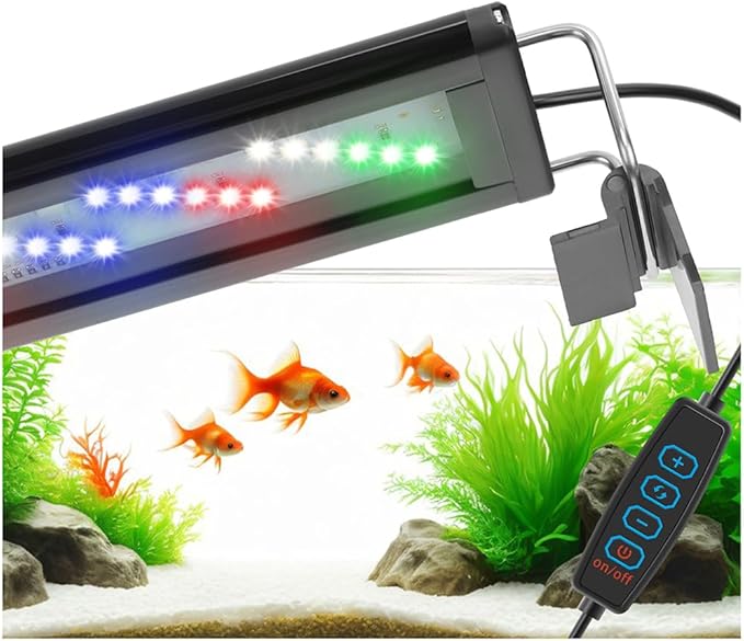 DaToo LED Aquarium Light Full Spectrum Fish Tank Light with Dimmer White Blue Red Green LEDs Fish Tank Light with Three Lighting Modes and Extendable Bracket for 8 Inch to 12 Inch Aquarium