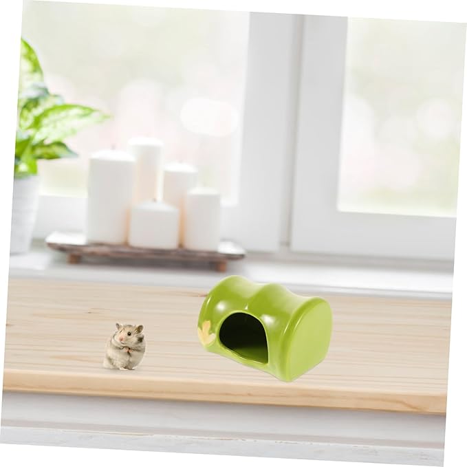 Toyvian Ceramic Hamster Habitat: Bamboo Shaped Hideout Small Animals Hideaway House Cool Bed for Mice Gerbils Small Pet Mouse Mice Rat Summer Hut