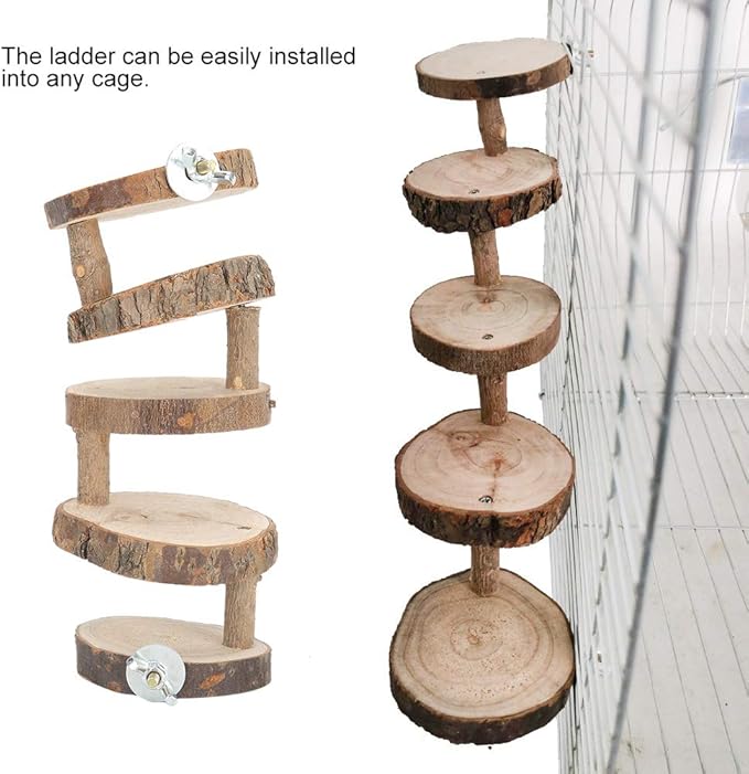 Tiiyee Wooden Hamster Ladder, Bird Parrot Ladder Perch Wood Climbing Bridge Parakeet Cage Toy Ramps Exercise Stands Activity Platform Playground Accessories for Small Animals Gerbil Mice Mouse Rat