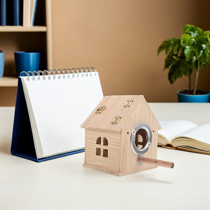 Wood Parakeet Nesting Box for Budgie Breeding and Parrots Mating Nest with Perch Small Wooden Bird Nesting House Suitable for Lovebirds Cockatiel Finch