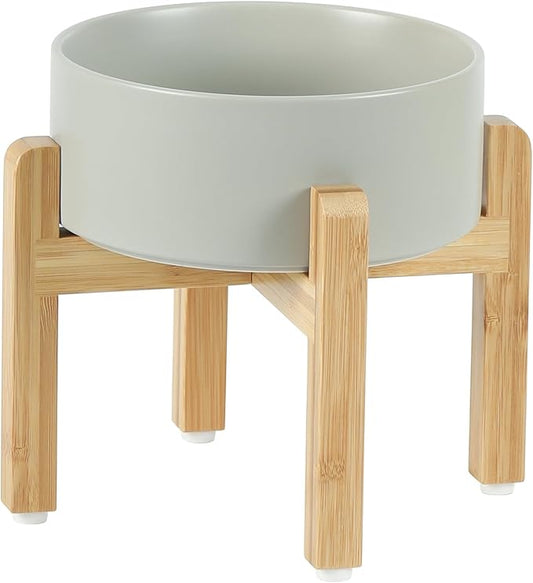Havniva Ceramic Raised Dog Bowl Set, Elevated with Stand, Food and Water Bowl for Medium Breed Dogs, Weighted Dog Dishes, Pet Bowl(7.3'',41OZ, Grey)