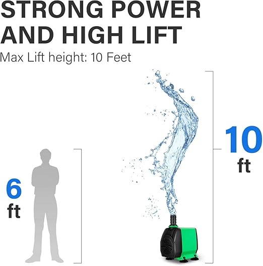 Simple Deluxe 60W 800GPH Submersible Pump (3000L/H), Ultra Quiet (10ft High Lift), 3 Nozzles with 5.2ft Power Cord for Fish Tank, Pond, Aquarium, Statuary, Hydroponics, Fountain