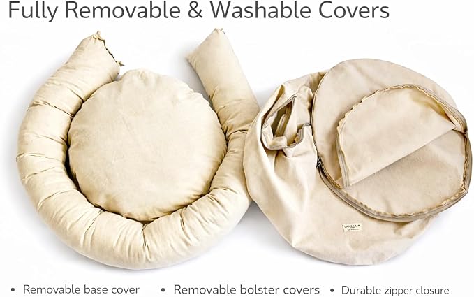 Round Dog Bed – Natural Canvas, Removable Washable Cover, Raw Cotton or Latex Fill, Hypoallergenic Non-Toxic, Made in USA (Natural, Small, Soft Comfort – Organic Latex)