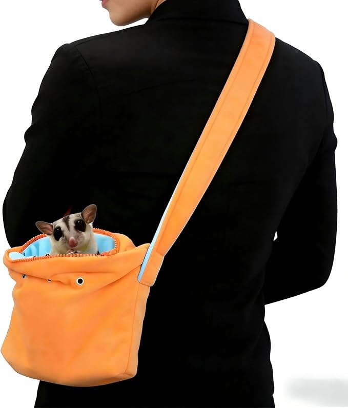 Meow&Woof Small Pet Bonding Pouch & Carrier Sling - Adjustable Strap, Travel Sleep Bag for Sugar Gliders, Ferrets, Rats, Hedgehogs, Hamsters - Outdoor Orange