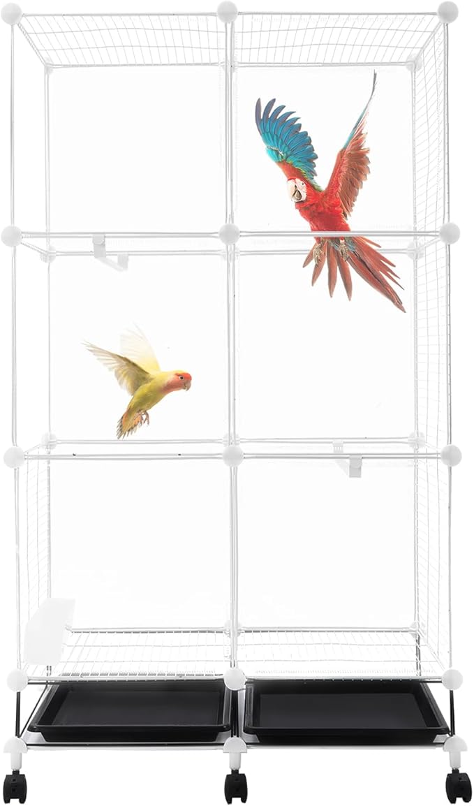 49in Metal Bird Cage Large Parakeet Cages for Parrot, Cockatiel, Lovebird, Pigeon Pagoda Bird House with Rolling Stand,Feeding Bowls & Waterer (Acrylic-49in)