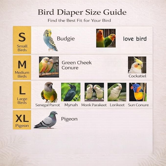 5PCS Bird Diaper Harness Set with Flight Leash and Disposable Liners, Reusable Bird Diapers for Parrots Conures Cockatiels Parakeets, Adjustable Bird Harness for Indoor Companion Birds(L)