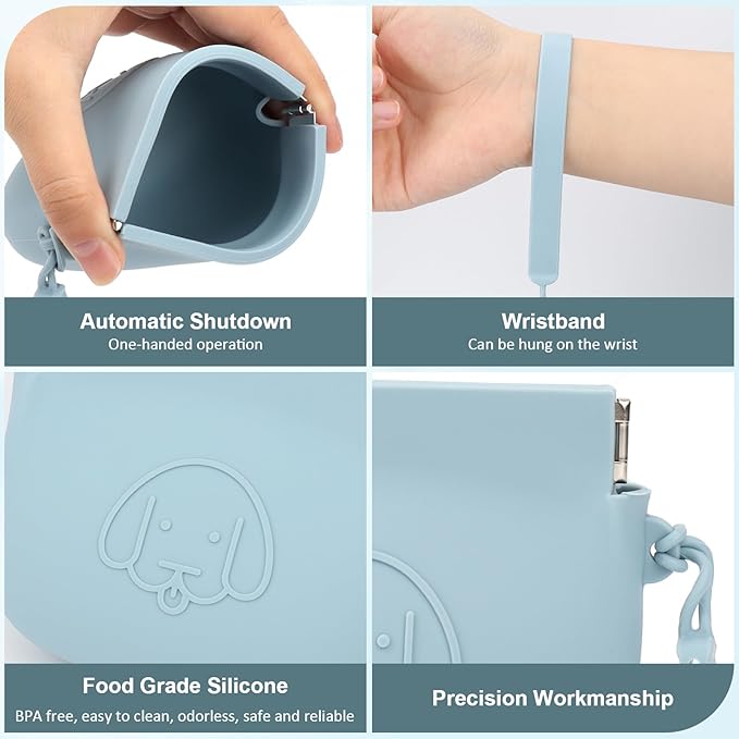 WALLFID Silicone Dog Treat Pouch Small Bag,Auto Closure,with Pet Training Clicker,Walking Bag for Dog and Cat,Pocket Size,Easy to Clean,Odorless (sky blue)