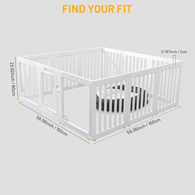 Clear Dog Fence Acrylic Pet Playpen Puppy Enclosure Cat Rabbit Small Play Pen Indoor Outdoor Whelping Box for Dogs with Gate (9 HDPE Panels+3 Transparent Panels)
