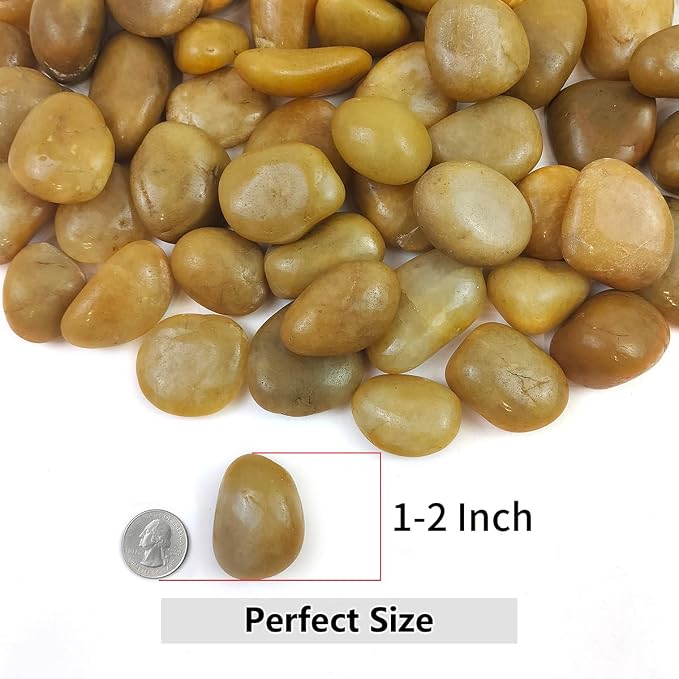 Rocks for Plant 5lbs, Yellow River Rocks 1-2 Inch Natural Pebbles for Indoor Plants, High Polished Decorative Stones Vase Filler Fish Tank Aquariums Landscaping Garden