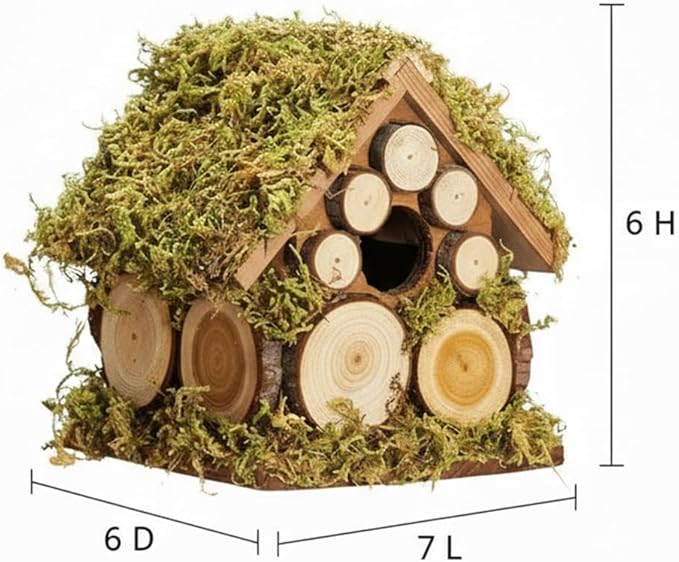 Bird House for Outside - Wren Bird House Nest Box for Outdoor - Moss Bird House with Cedar Rings- Gifts for Nature Lovers - Pole Mountable Rustic Style - 1-1/8" Entrance Hole Size