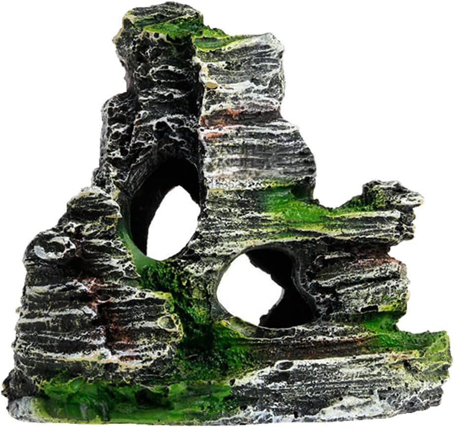 Ulalaza Aquarium Decorations Landscaping Tree Stump Hole Rock Cave Hideouts Stone Fish Tank Resin Driftwood Painted with Realistic Details Over House Supplies Castle Accessories