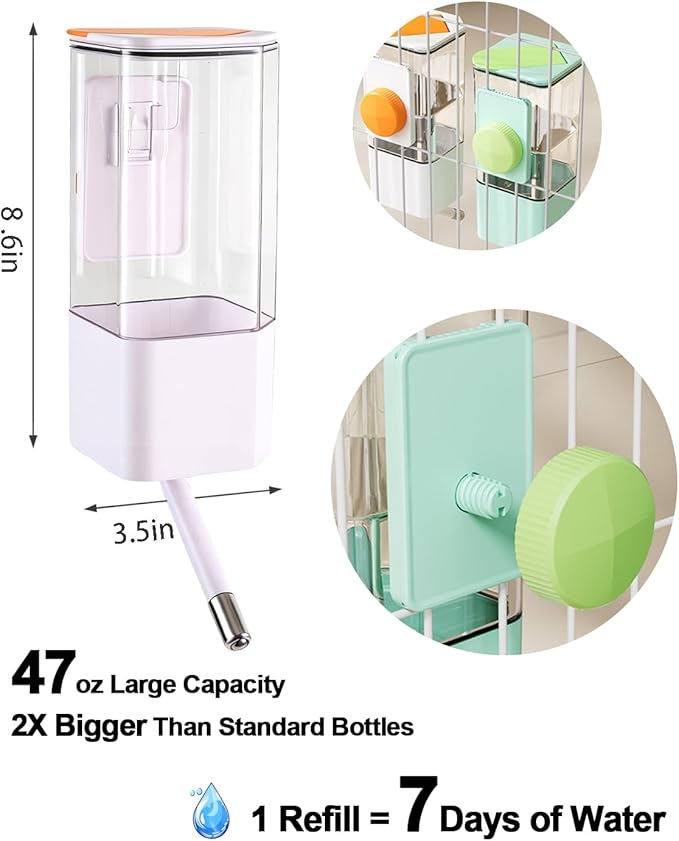 47OZ Large Capacity No-Drip Water Bottle for Small Animals, Hanging Pet Water Dispenser for Cage Crate, Leakproof Feeder for Guinea Pig, Cat, Rabbit, Ferret, Dog,Chinchilla