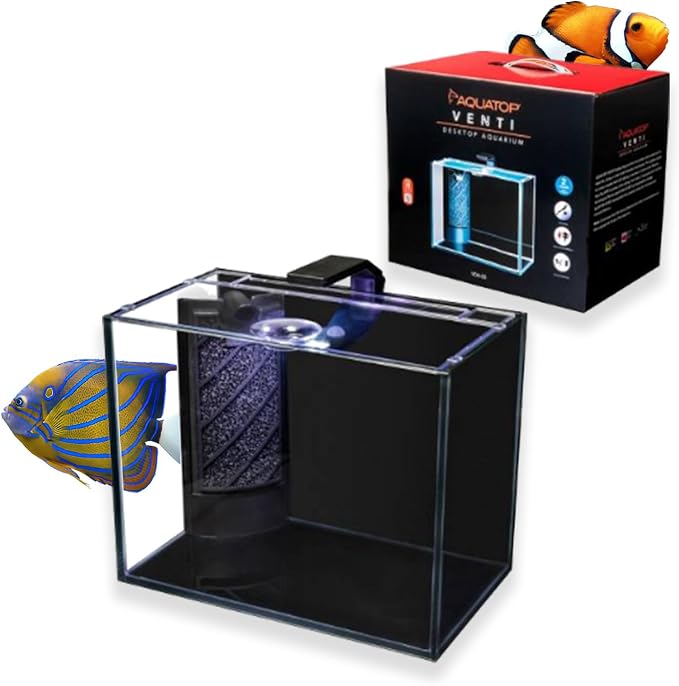 Aquatop Venti Professional Showcase Glass Aquarium Kit, 2-Gal – All-in-One Freshwater with LED Light - Breza Air Pump & Replaceable Filter Cartridge | Freshwater setup, LED light, Breza air pump, replaceable filter cartridge