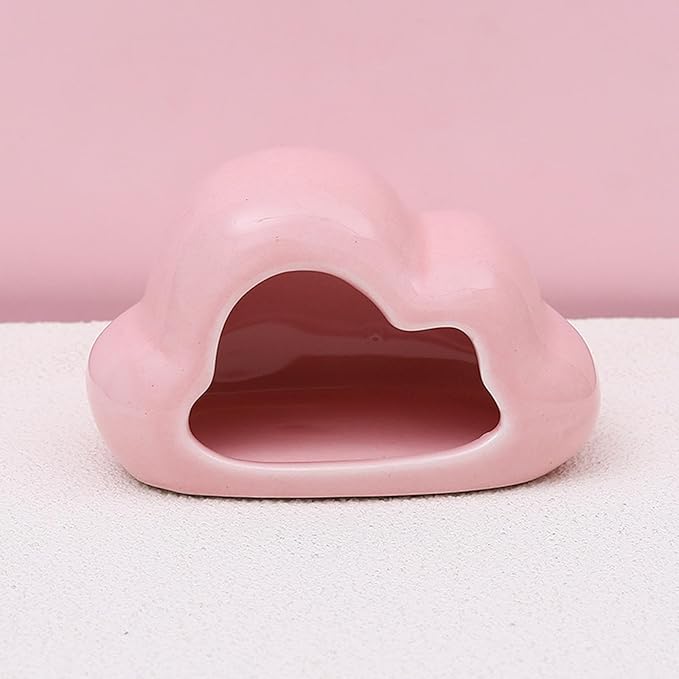 Hamster Hideout Ceramic Hamster House Pet Nesting Hut Summer Cooling Cabin Hamster Nest Pet Cage Decor for Critter Lemmings Chinchilla Playing (Pink)