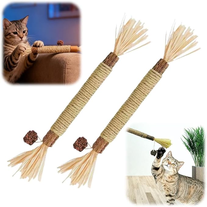 4 Pcs Puriq Natural Silvervine Dental Sticks,Silvervine Sticks for Cats, Interactive Cat Chew Stick for Teeth Cleaning, Scratch & Bite Resistant, for Indoor Kitty Fresh Breath