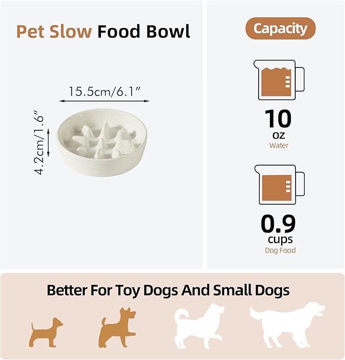 Havniva Slow Feeder Dog Bowls, 0.9 Cups Ceramic Dog Food Bowls 6.1 inch Slow Feeder for Small Dogs Puzzle Bowls for Fast Eater, Pet Slow Feeding Dish Anti-Choking