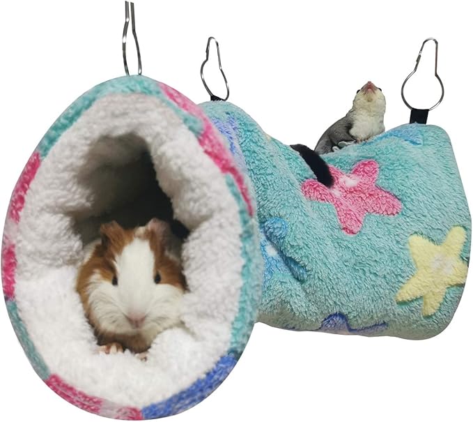 LEFTSTARER Guinea Pig Accessories Sugar Glider Cage Accessories Hamster Rat Toys Ferret Hammock Hanging Tunnel for Small Animals （Green-Star）