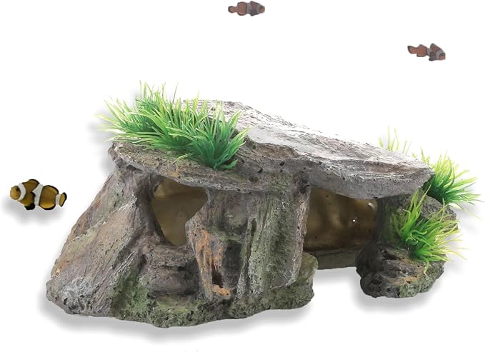 Betta Fish Hideout Cave Aquarium Rock Decor for Small Tank – 5.5 x 2.9 | Shelter for Betta Fish Guppies Shrimp / Natural Stone Look / Lightweight Resin