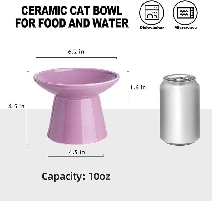 6.2 Inch Extra Wide Elevated Ceramic Cat Bowls, Food and Water Bowl Set for Elder Big Cats Small Dogs, Raised Design for Pet Easy Eating, Protect Cat's Spine Set of 2(Dark Purple)