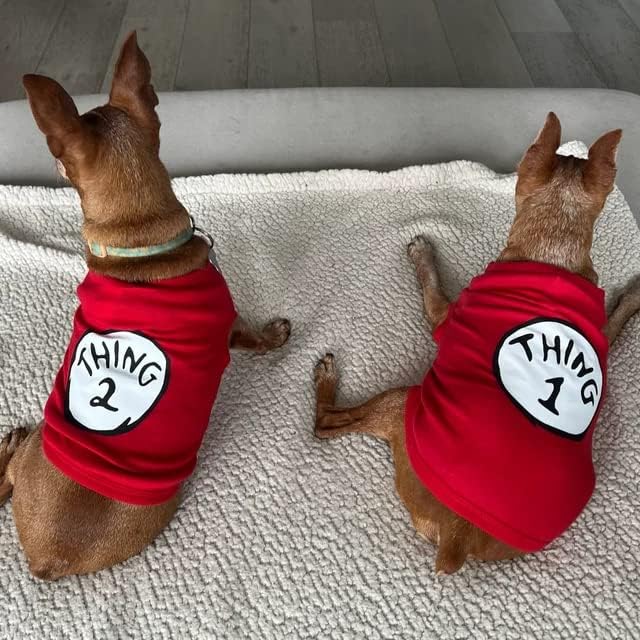 Dog Shirts for Pet Clothes Soft Breathable Puppy Shirts Pop Culture Thing 1 to Thing 9 Printed Pet T-Shirt (RED-2, XX-Large)