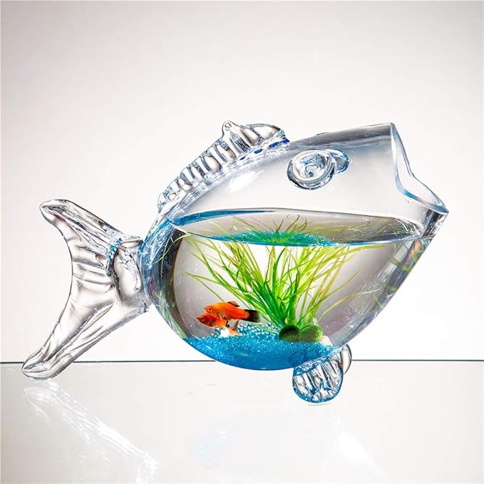 Fish Bowls Creative Fish Tank Aquarium Fish-Shaped Glass Fish Tank Goldfish Tank Living Room Turtle Tank Fish & Aquariums-M, Medium