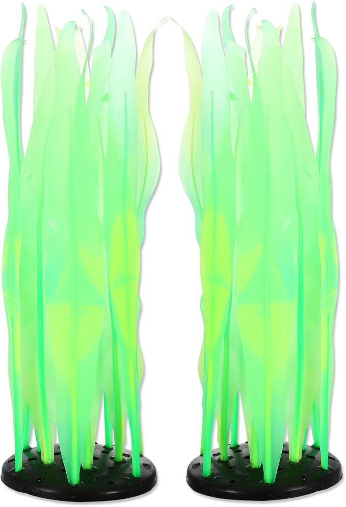 Aquarium Glowing Kelp Plant, Soft Silicone Glowing Decorations Green 2pcs