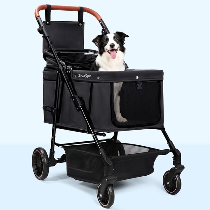 Dog Stroller for Large & Medium Dogs (20–132 lbs), Pet Stroller for 2 Small Dogs, Cat Strollers for 2 Cats, Extra Large Heavy Duty, Foldable & Fully Ventilated Design, Black