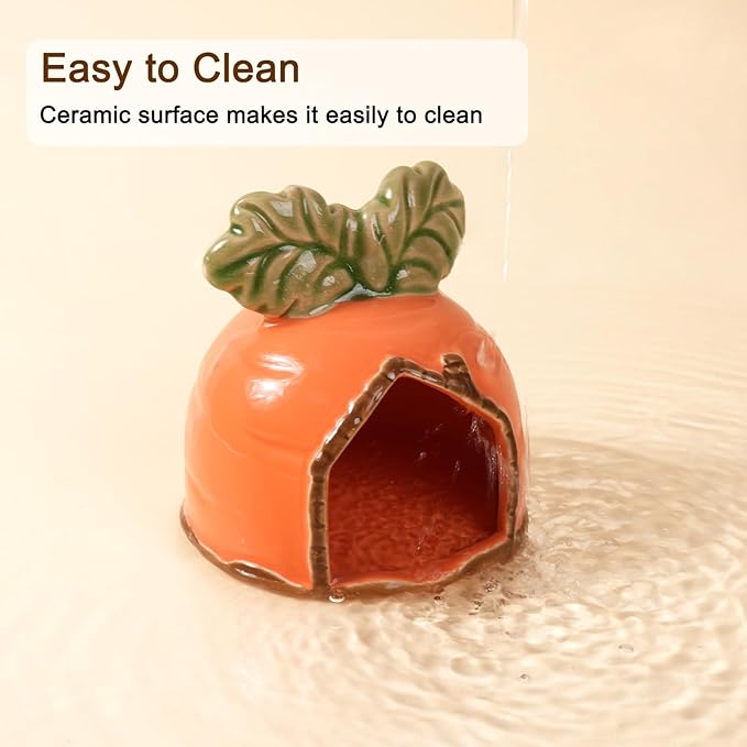 Ceramic Hamster Hideout, Hamster House and Habitat, Syrian Hamster Hideout Decor Cool Bed for All Season Gerbil, Mice Guinea Pig (Orange, Carrot)