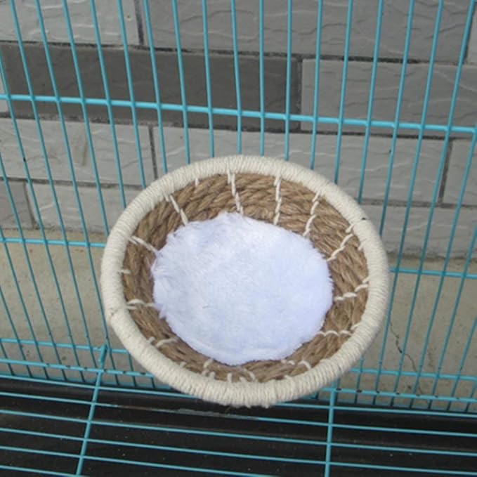 Handmade Flax Rope Weave Bird Breeding Nest and Small Parrot Cage Hatching House Hut Nesting Box for Budgie Parakeet Cockatiel Parakeet Conure Canary Finch Lovebird