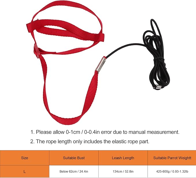 Elastic Parrot Harness Leash Bird Leash Bite Proof Harness Adjustable Parrot Flying Training Rope with Metal Hook Nylon Webbing for Cockatiels Walking (XL)