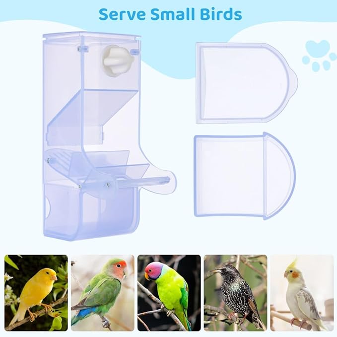 Automatic Bird Feeder with Perch, No-Mess Cage Seed Dispenser