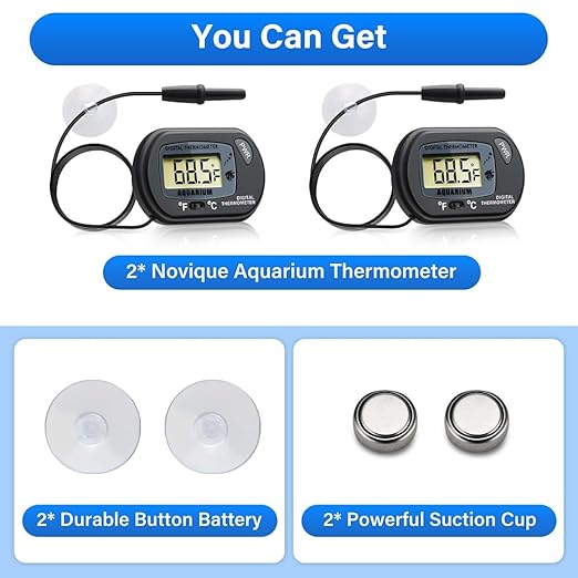 Digital Aquarium Thermometer Fish Tank Thermometer Test with Large LCD Display Fahrenheit/Celsius(℉/℃) for Aquarium Reptile Terrarium Turtle Tank
