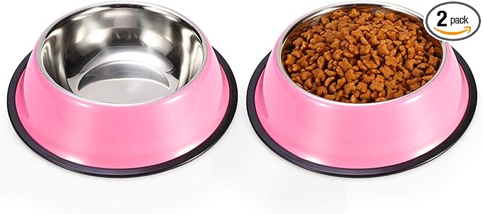 Stainless Steel Dog Bowls, Food and Water Non Slip Anti Skid Stackable Pet Puppy Dishes for Small, Medium and Large Dogs (2 Pack)