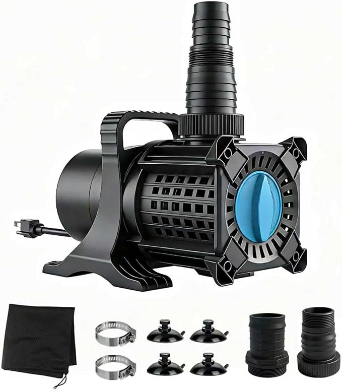 Pond Pump, 8000 GPH Adjustable Flow Submersible Water Pump with Filter Bag, UL-Listed, Copper Motor, IPX8 Waterproof 20.3ft Cord for Koi Pond, Fountain, Waterfall, Hydroponics, Irrigation