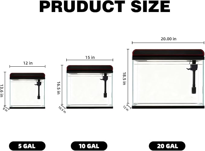 Coospider 10 Gallon Glass Fish Tank, Aquarium Starter Kit, Simple Self-Cleaning Aquarium with 3-Color LED Lights, Quiet Filter Pump, Temperature Monitoring for Fish, Shrimp, Kids Gift Ideas