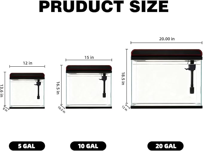 Coospider 20 Gallon Glass Fish Tank, Aquarium Starter Kit, Simple Self-Cleaning Aquarium with 3-Color LED Lights, with Quiet Filter Pump, with Temperature Monitoring for Fish, Shrimp, Kids Gift Ideas