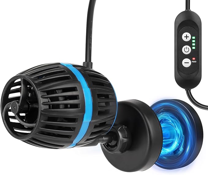 AQQA Magnetic Wave Maker for Aquarium - DC 12V Circulation Pump | External Controller 4-Speed Adjustable Flow & Feeding Mode, Submersible Powerhead for Freshwater Saltwater Tanks(20W 2115GPH)