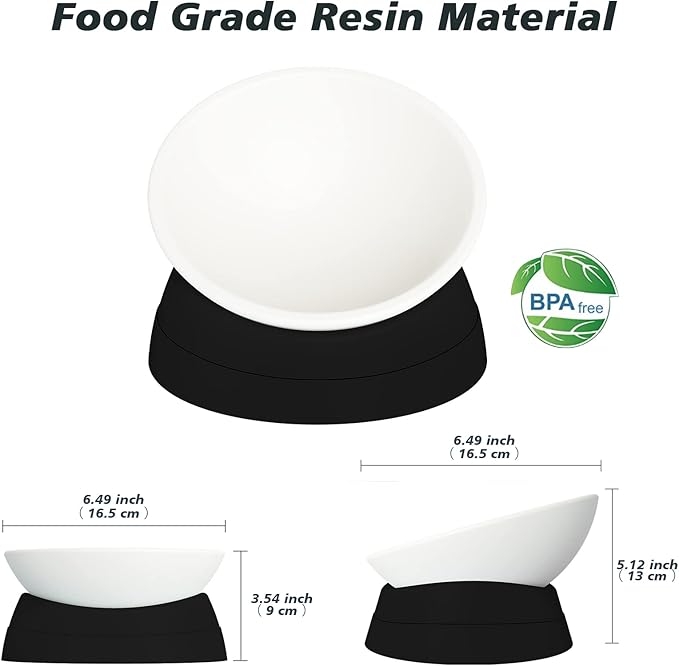 Elevated Cat Bowl, Adjustable Raised Slanted Food Bowl for Cats and Small Dogs, Wide Shallow PP Dish with TPR Non Slip Base, Whisker Friendly, 17 oz