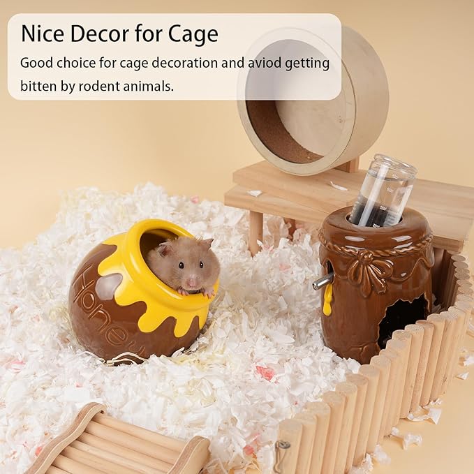 Ceramic Hamster Hideout,Honey Dwarf Hamster House,Guinea Pig Habitat Decor, Hideaway House for Gerbil, Cool Bed for All Season